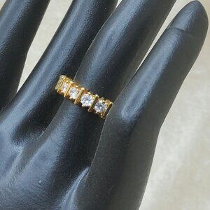 Vintage Gold-Tone Band Ring With Clear Cubic Zirconia Stamped S